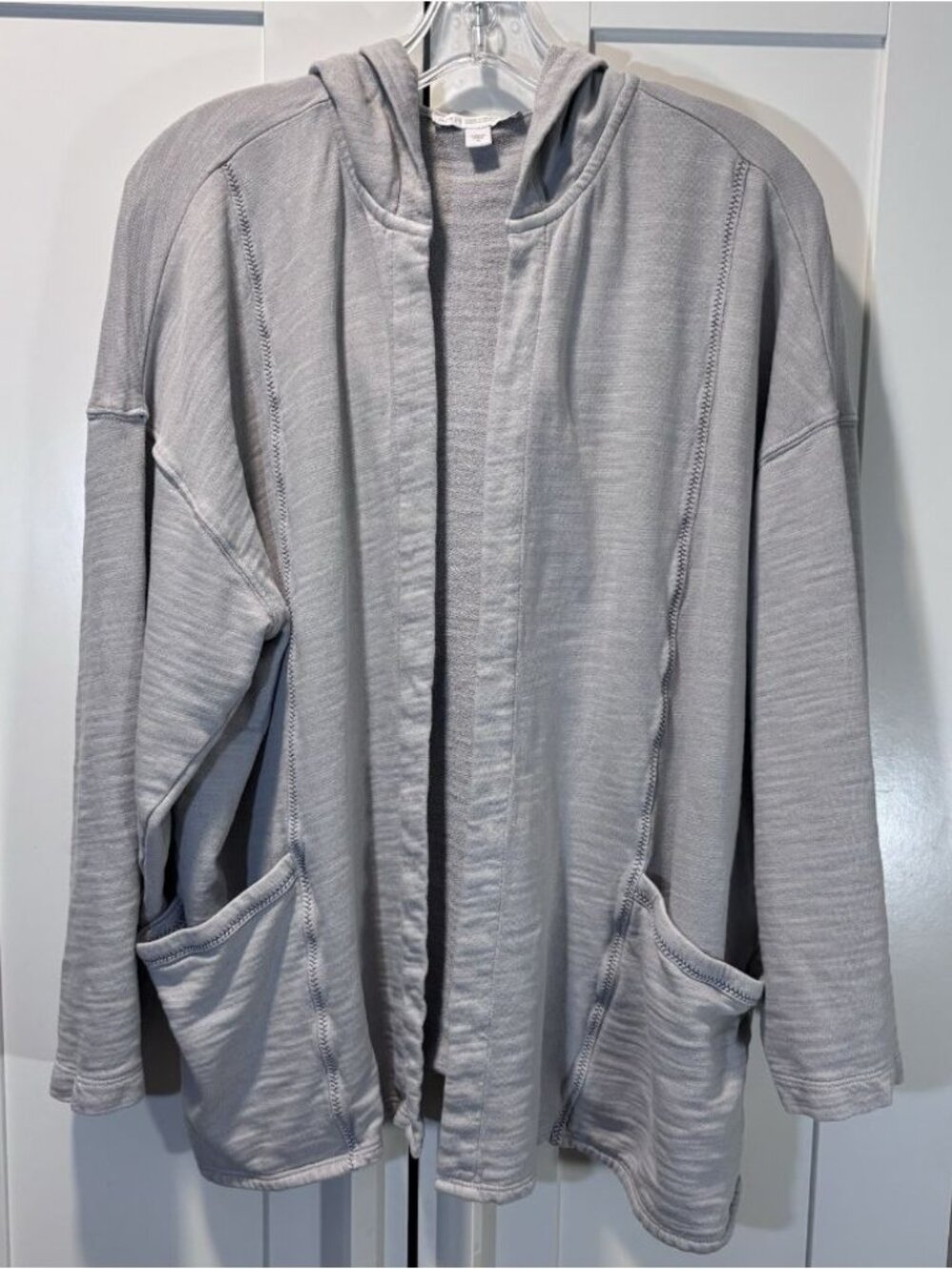 Pure Jill 100% Organic Cotton Open Front Cardigan Hooded Pockets Gray Women’s XL
